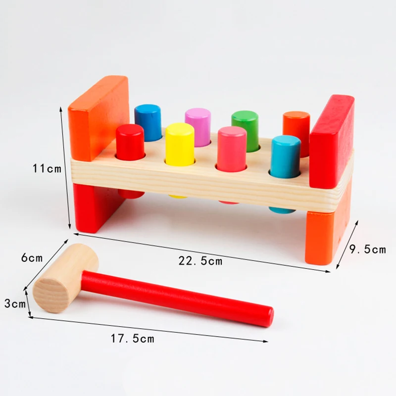 

Baby Wooden Toys Hammer Hit Blocks Education Piling Games Hand-eye Coordination Color Cognition Gifts for Preschool