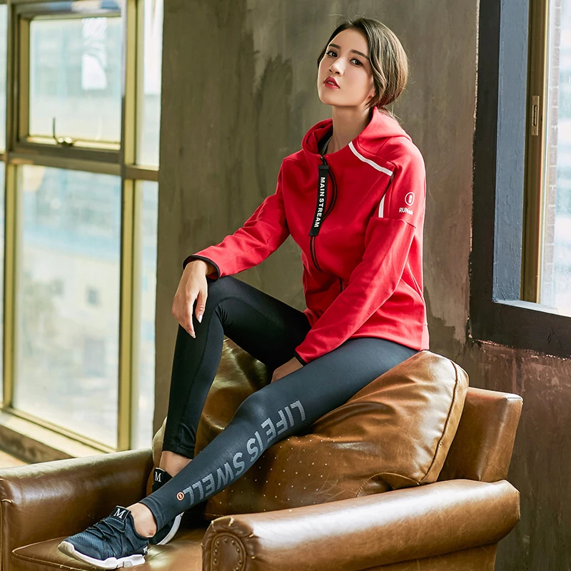 Женский спортивный костюм с капюшоном на молнии дышащий для фитнеса