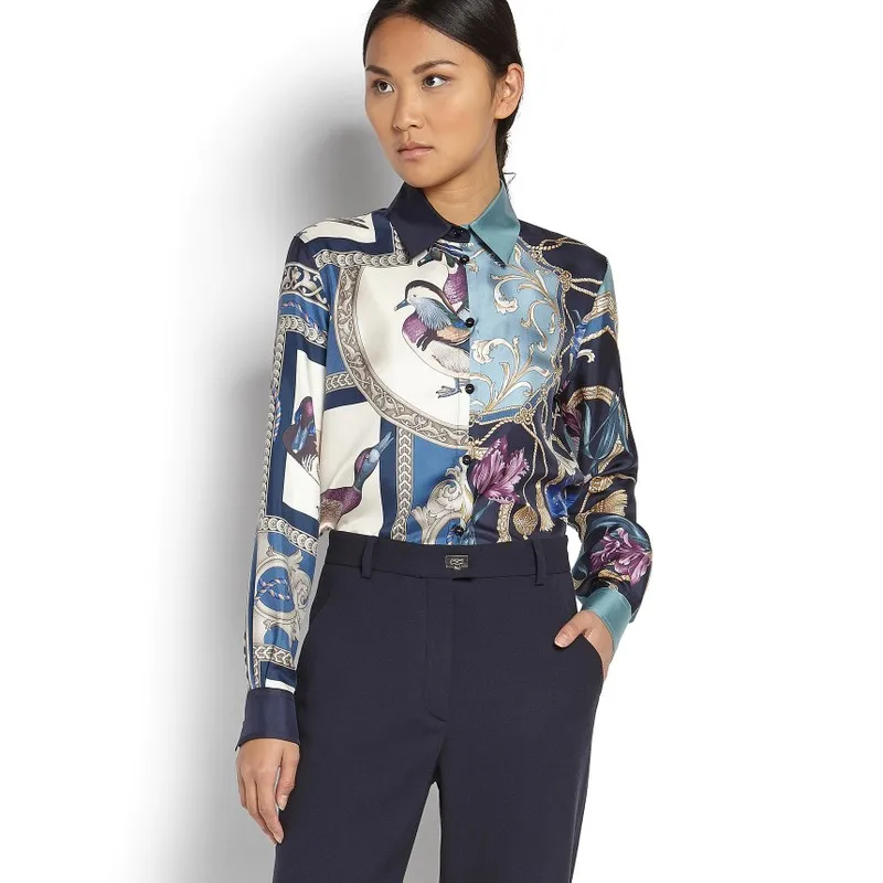 Новинка китайская женская шелковая блузка осенняя новая рубашка с принтом