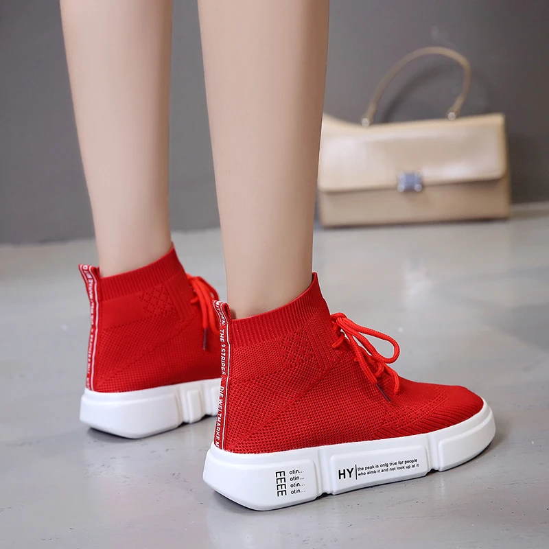 Кроссовки женские сетчатые с высоким берцем дышащие мягкие кеды-носки