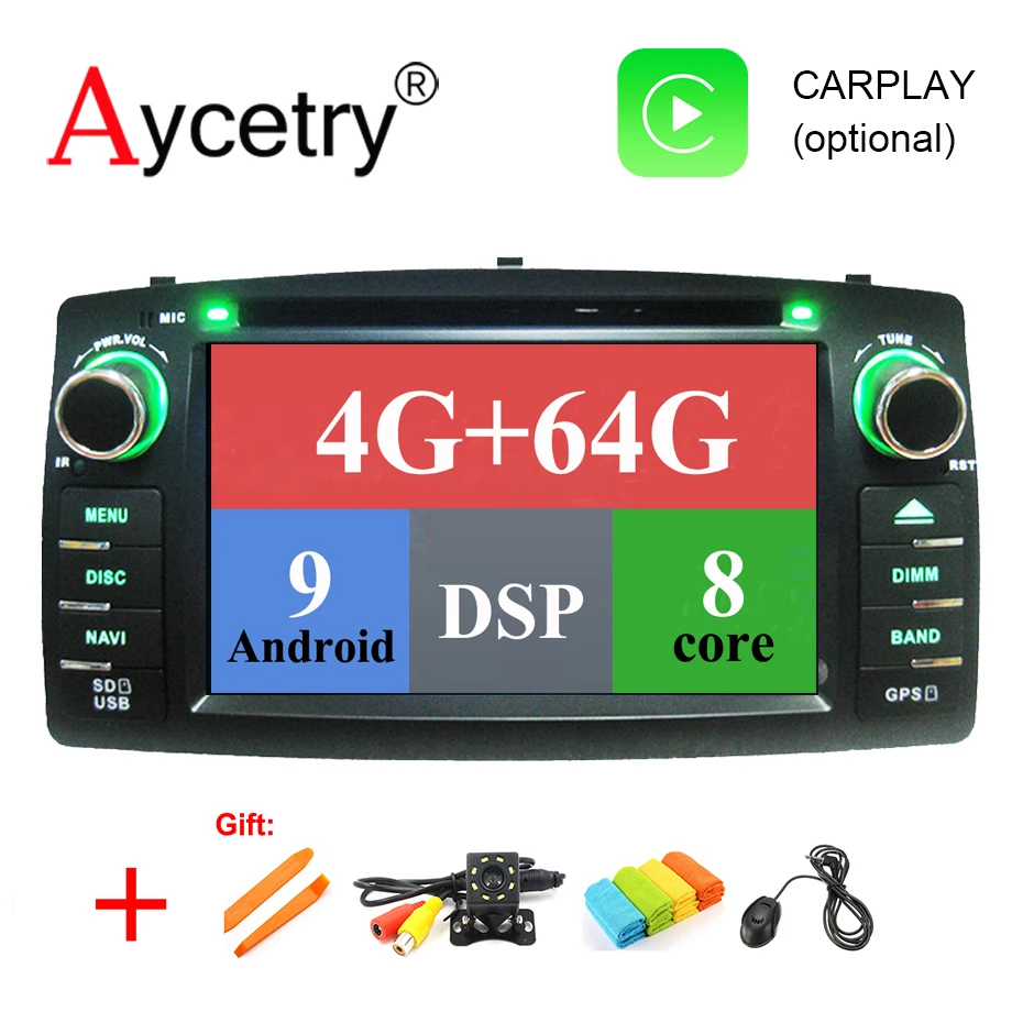 Для TOYOTA Corolla E120 e 120 BYD F3 Android 9,0 2 Din 8 CORE 4G 64G Автомобильный радио мультимедиа dvd-плеер gps аудио wifi DVR obd2 DAB