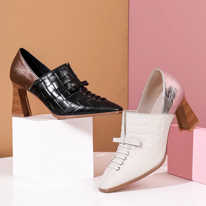 

Туфли-лодочки женские из натуральной кожи, вечерние толстом каблуке