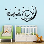 Пользовательские персонализированные имя спящий медведь Луна Звезда настенные стикеры виниловые наклейки для детской комнаты украшения для девочек и мальчиков подарок B289