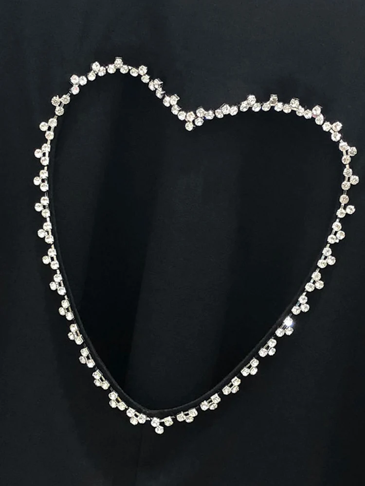 

T-shirt 2021 spring and summer fashion streetwear loose heavy industry solid color sexy love hollow diamond sweetheart crop top