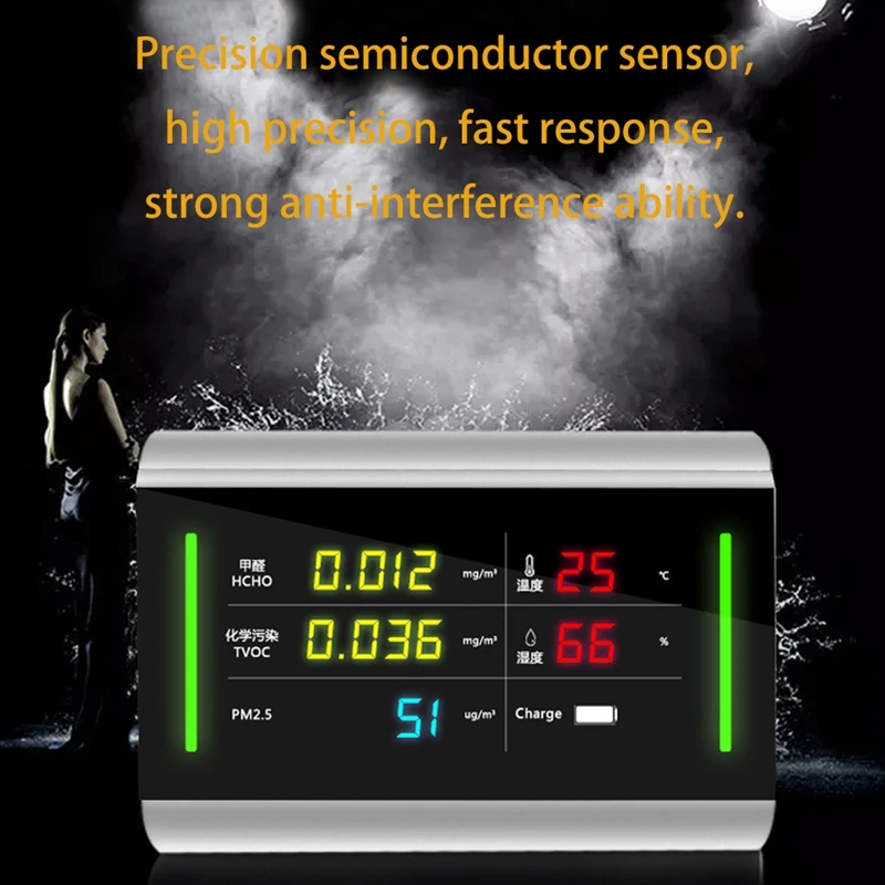 5 в 1 Usb Перезаряжаемый Hcho/Tvoc/Pm2.5 Измеритель температуры и влажности формальдегида