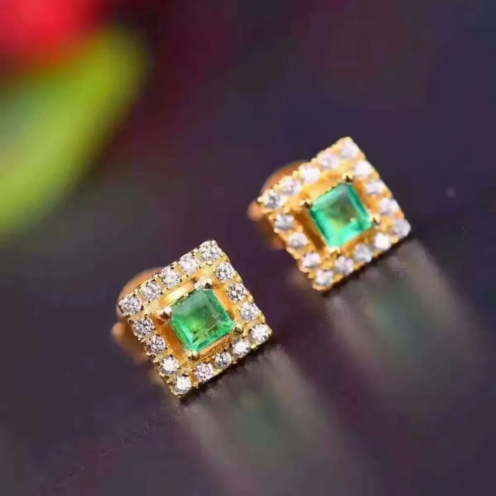 Комплект из кольца и серёг с натуральным изумрудом 3 мм|jewelry sets|set emeraldset cut |