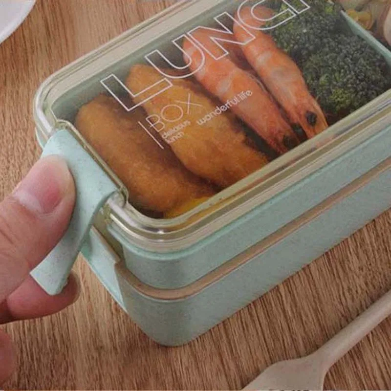 Портативный здоровый материал Ланч-бокс 3 слоя пшеничной соломы ланч-контейнер