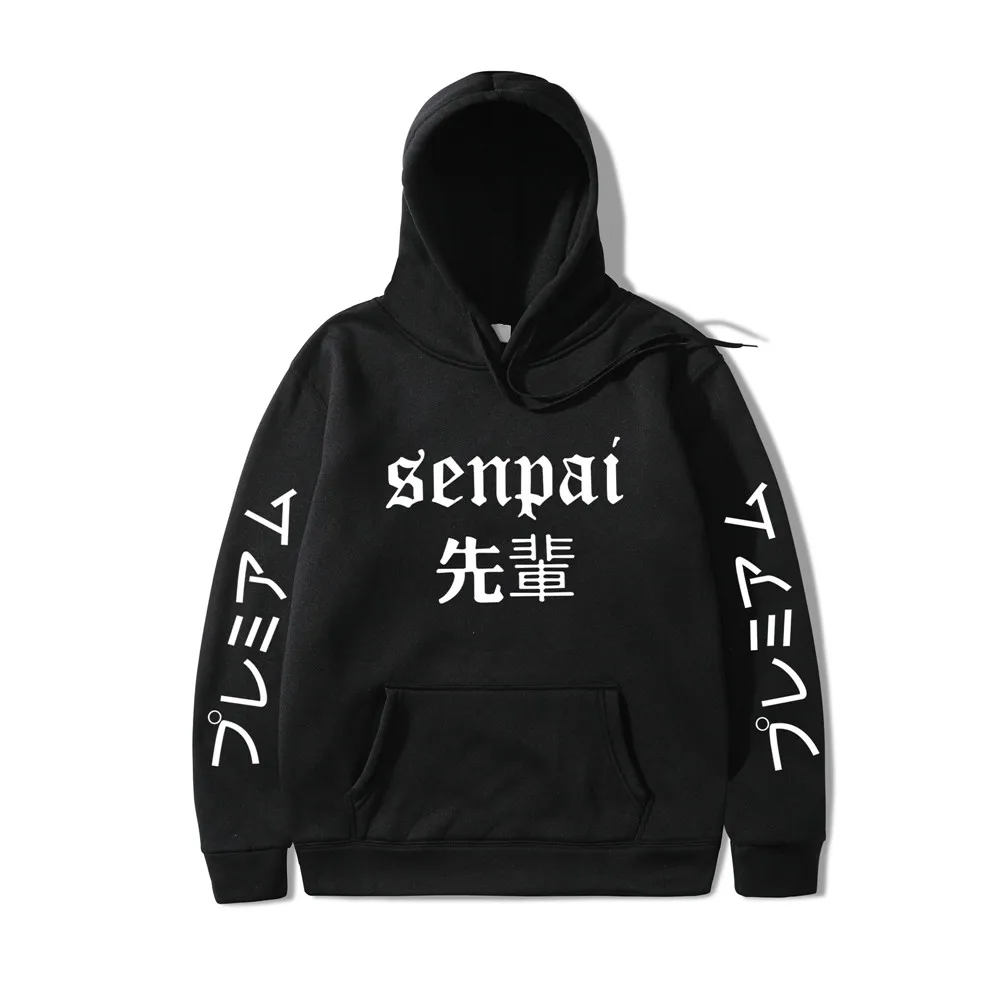 

New Winter Anime Senpai Design Print Fleece Men's Hoodies Sweatshirts Men Women Streetwear Funny Black Hoody Man Winter Clothes