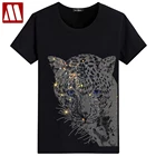 Лидер продаж, Мужская футболка с леопардовым принтом и бриллиантами, уличная одежда с короткими рукавами, повседневные модные дизайнерские облегающие Брендовые мужские и женские футболки