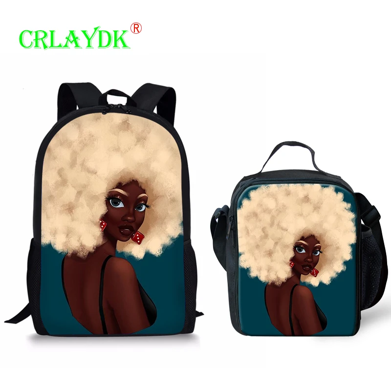 

CYYTL African Girls Pattern Kids School Backpack Set with Insulated Lunch Bag for Students Picnic Large Capacity Satchel