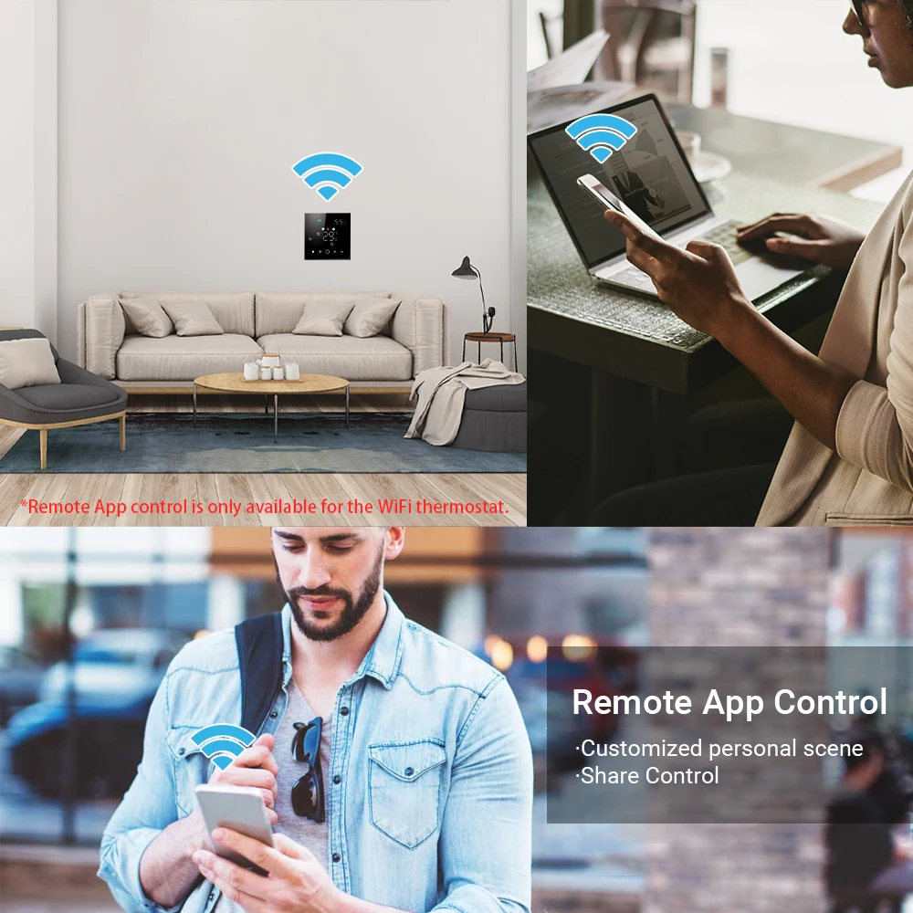 

Home Programmable Thermostat WiFi Smart Touchscreen Thermostat 2 Pipe Air Conditioner Controller 2 Wire Line Voltage Thermostat