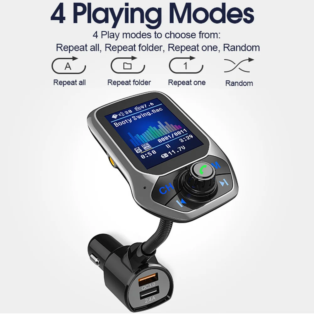 1.8" Car MP3 Music PlayerColor Display Bluetooth Kit Handsfree Set 3 USB Port QC3.0 Quick Charge FM Transmitter | Автомобили и