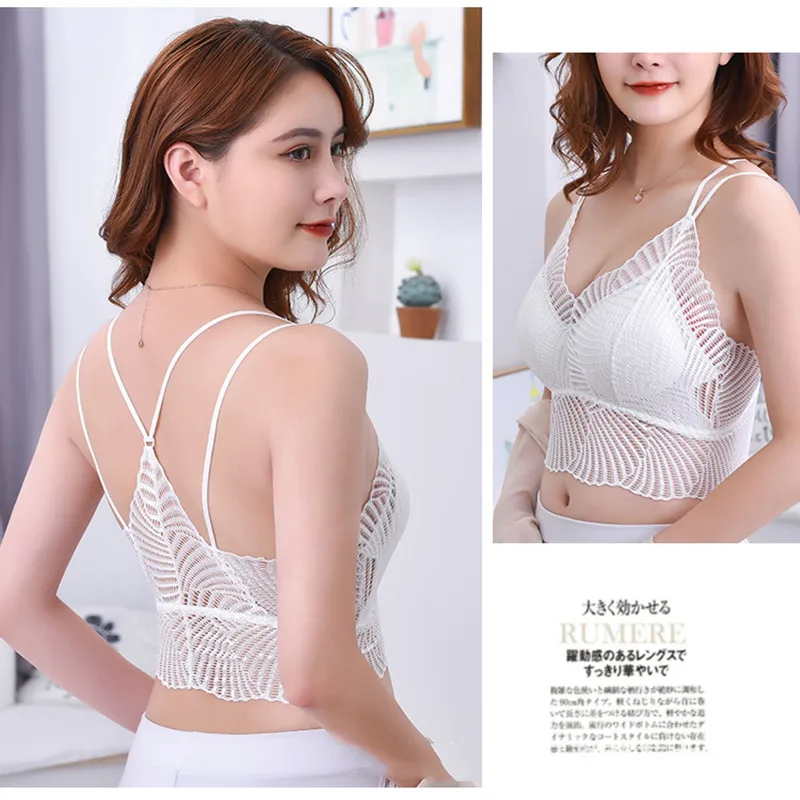 

TJ-TianJun Women V-neck Lace Sling Vest Have Chest Pad Fixed Y-shaped Shoulder Strap Free No Steel Ring Comfort Sexy Bra Corset