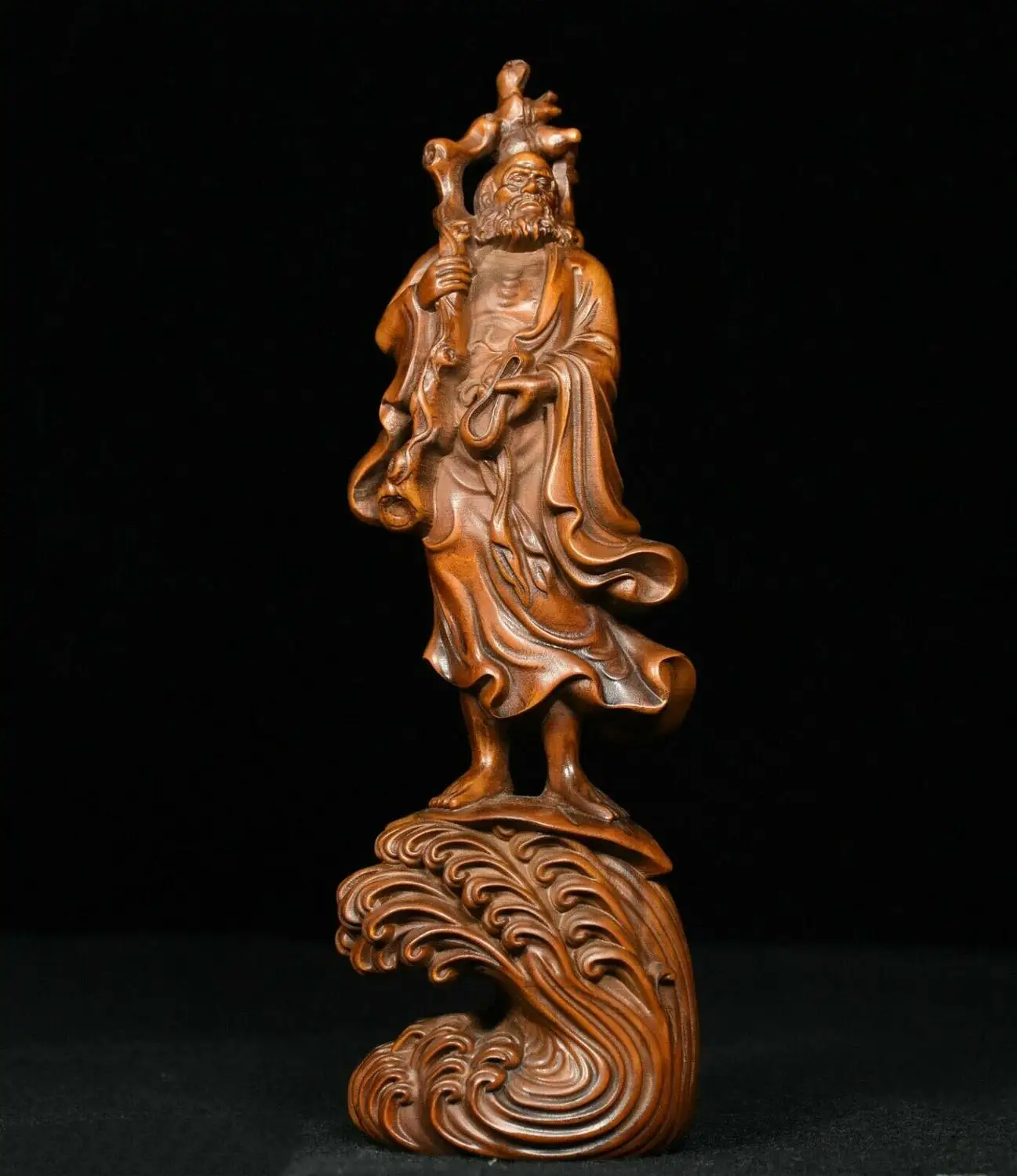 

Wedding Decoration 8" Chinese Buddhism Boxwood Wood Carved Arhat Damo Bodhidharma Dharma Buddha Statue