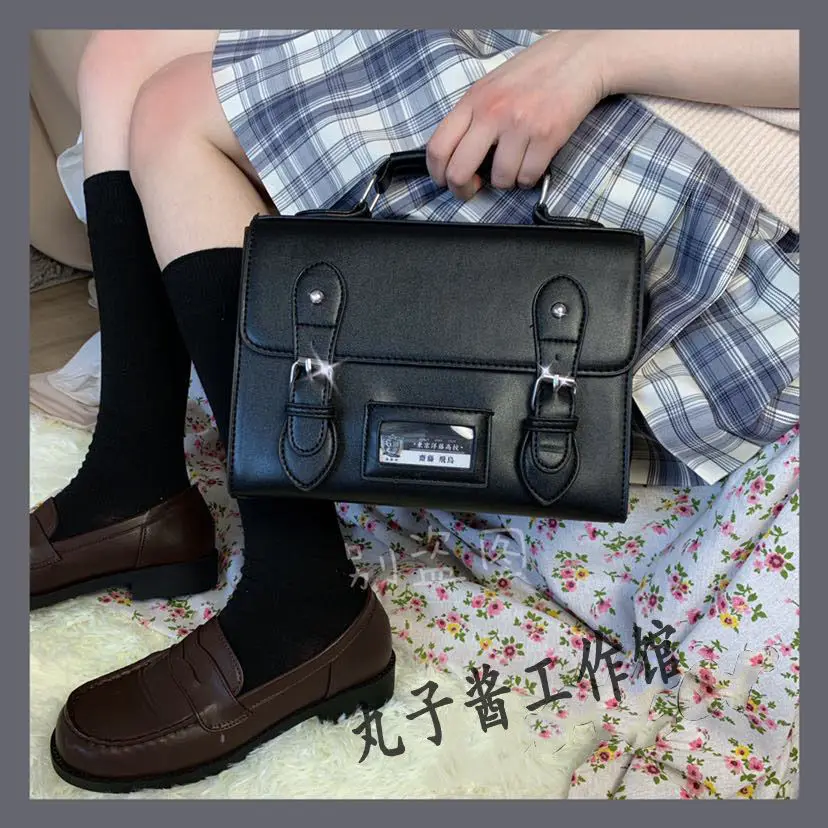 

Japanese Preppy Style JK Black Uniform Shoulder School Bags For Women Girls Canvas Large Capacity Casual Lolita Handbags Totes