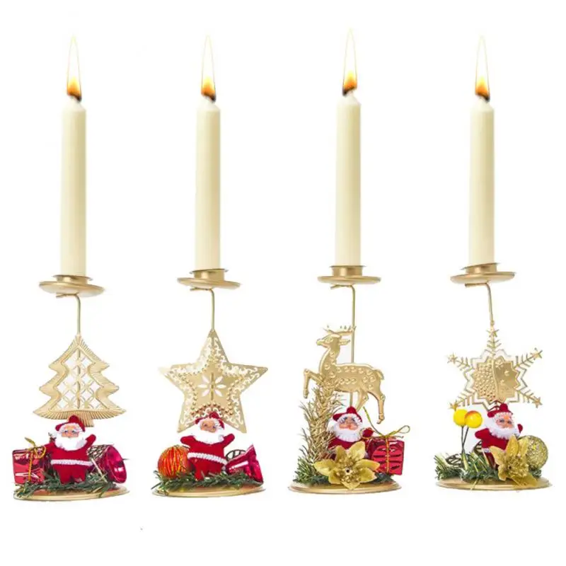 

New Candlesticks Christmas Wrought Iron Candlestick Ornaments Xmas Candle Tabletop Decoration Merry Christmas Decor For Home