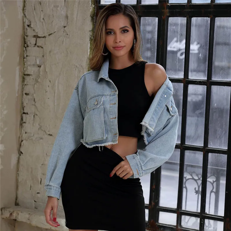 Женская джинсовая куртка на пуговицах с длинным рукавом повседневная верхняя