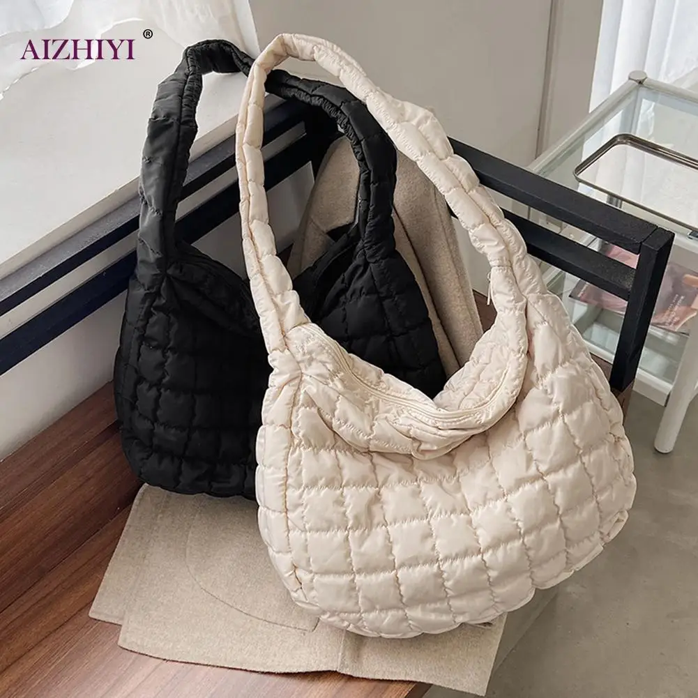 new winter big shoulder bag space cotton handbag woman casual tote down diagonal bags feather padded ladies shopping pack free global shipping