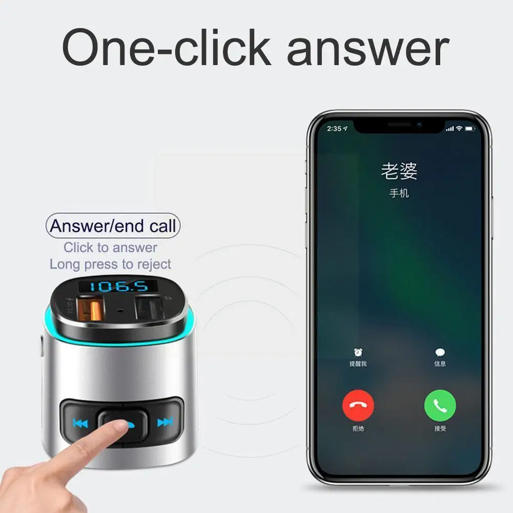 

FM-передатчик Aux Bluetooth совместимый модулятор Беспроводное зарядное устройство Автомобильное Громкая связь USB двойной быстрое зарядное устро...