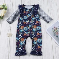 fashion baby girl romper flower print patchwork striped ruffles long flying sleeve baby jumpsuit baby girl clothes winter 0 18m