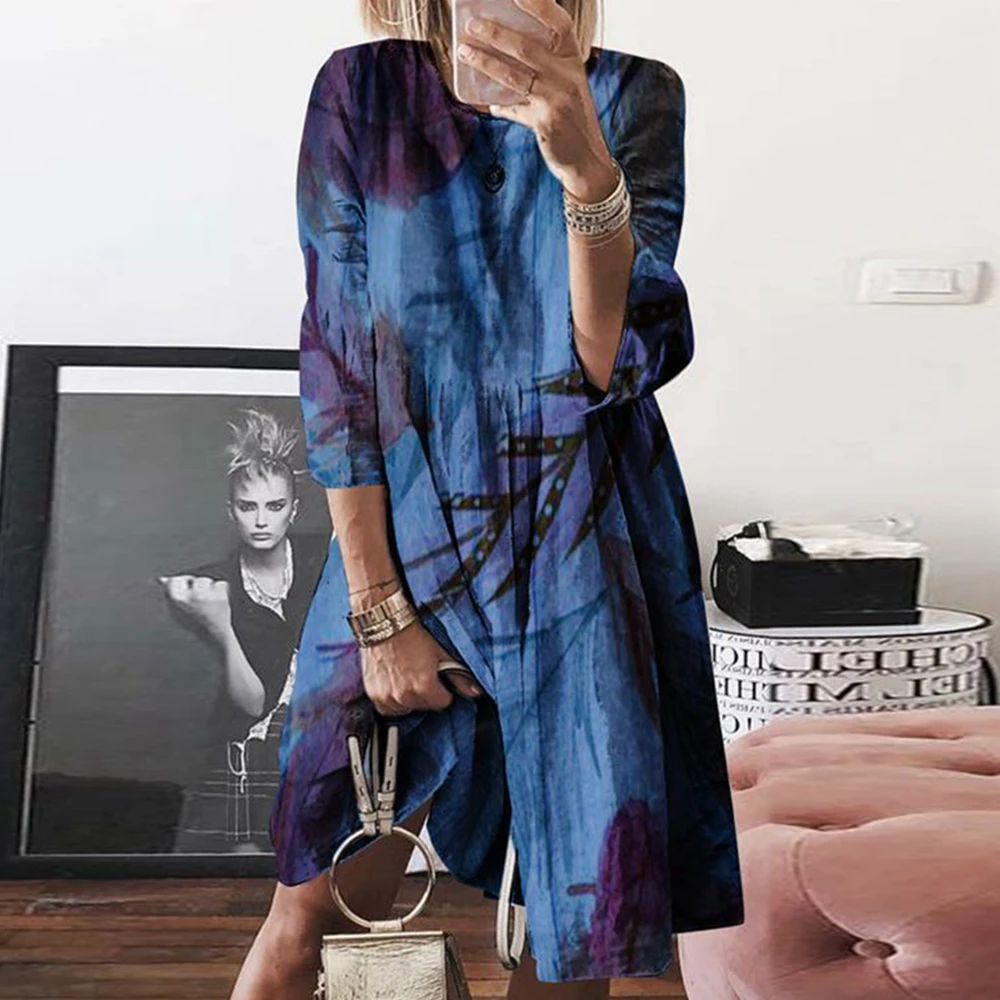 

Spring Summer Dress Women 2020 Sexy Elegant O Neck A Line Dress Female Vintage Casual Oversize Prin Office Party Dresses 5XL