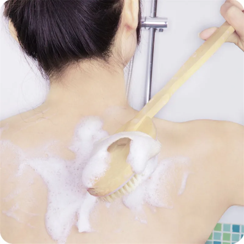 New 1Pc Qualified Shower Brush Boar Bristles Soft Bath Exfoliating Body Massager with Long Wooden Handle | Дом и сад