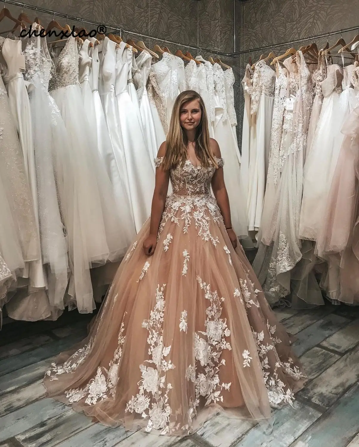 

New Listing Champagne Evening Dresses Long Ball Gown Off The Shoulder Court Train Long Evening Dress Formal Gowns vestidos