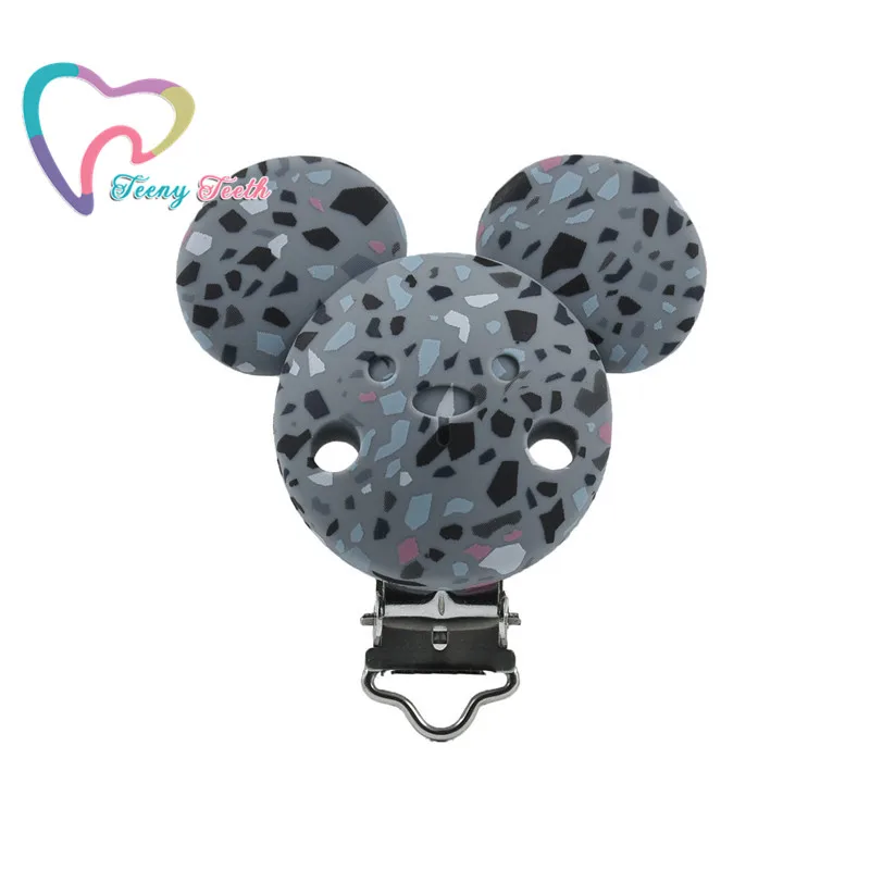 

1 шт. тусклый серый Terrazzo BPA бесплатно силиконовая мышь Соска с животным манекен цепочка для прорезывателя держатель клипсы DIY детские игрушк...