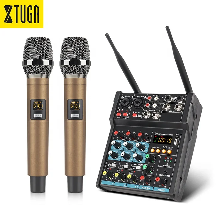 

Обновленный Профессиональный 4-канальный усилитель мощности Xtuga D4M-PRO с 2 портативными беспроводными микрофонами