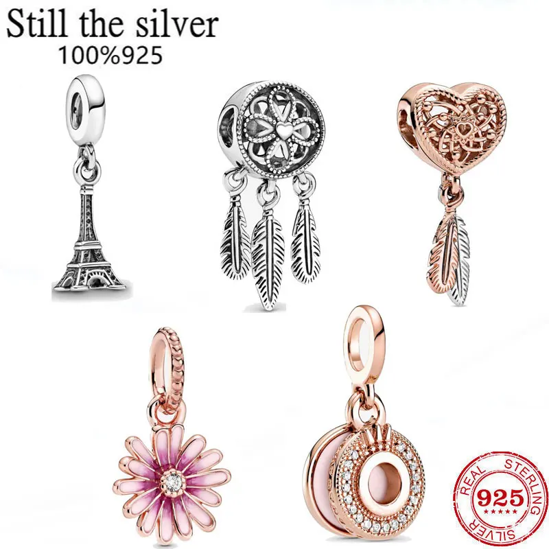 

Подвеска из серебра 925 пробы с бусинами, Шарм-подвеска в виде семейного цветка, подвеска для оригинального браслета с подвесками из серебра ...