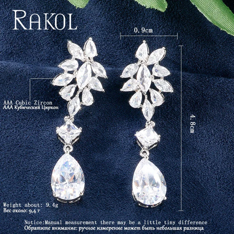 Женские блестящие висячие серьги RAKOL с синими каплями циркония AAA модные