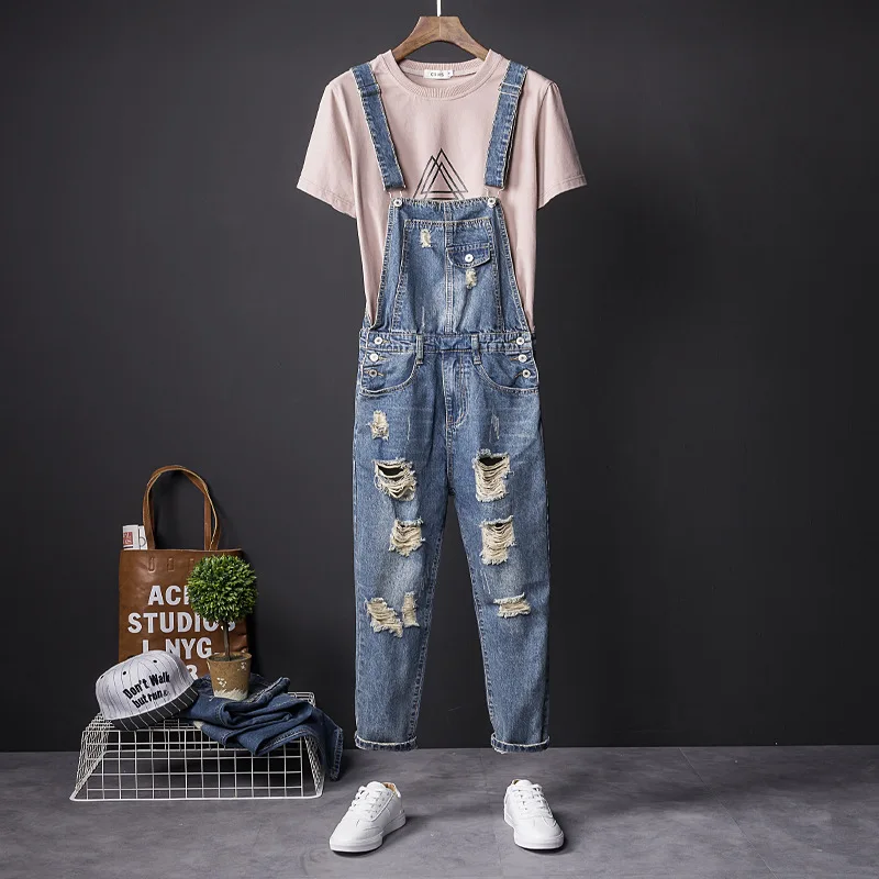 Japan Fashion Blue Denim Overalls Men Bib Overalls Hip Hop Mens Jeans Suspender Pants Salopette Homme big Size 4XL 5XL