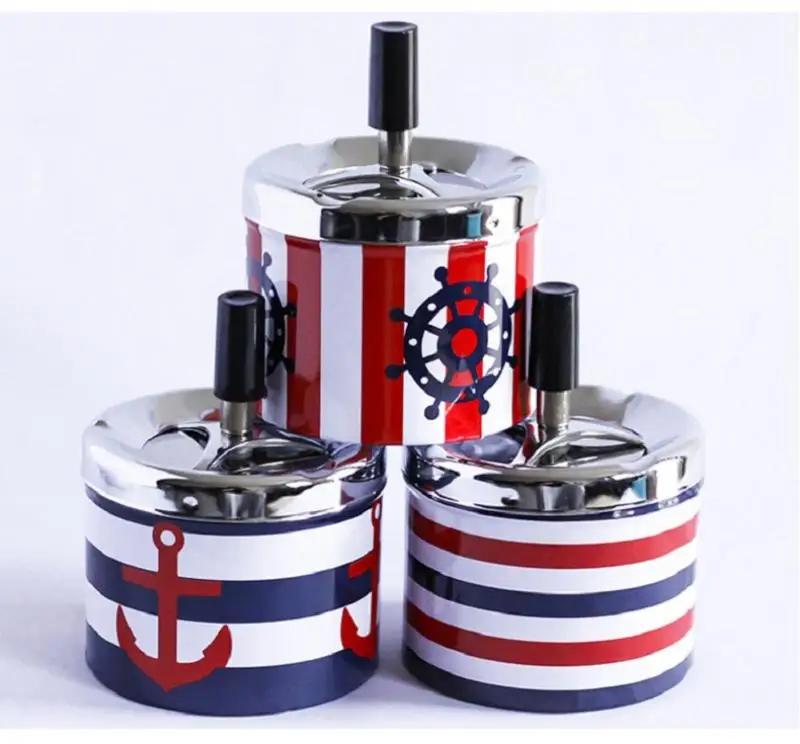 

Ashtray With Spinning Tray Stainless Steel Round Push Down Cigarette Windproof Ashtray Home Office Hotel Smoking Accessories