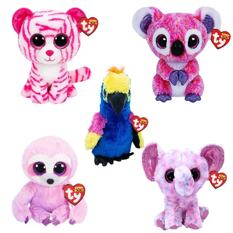 Ty Beanie Boos с большими глазами 6 дюймов 15 см попугай слон серия ленивей милая мягкая