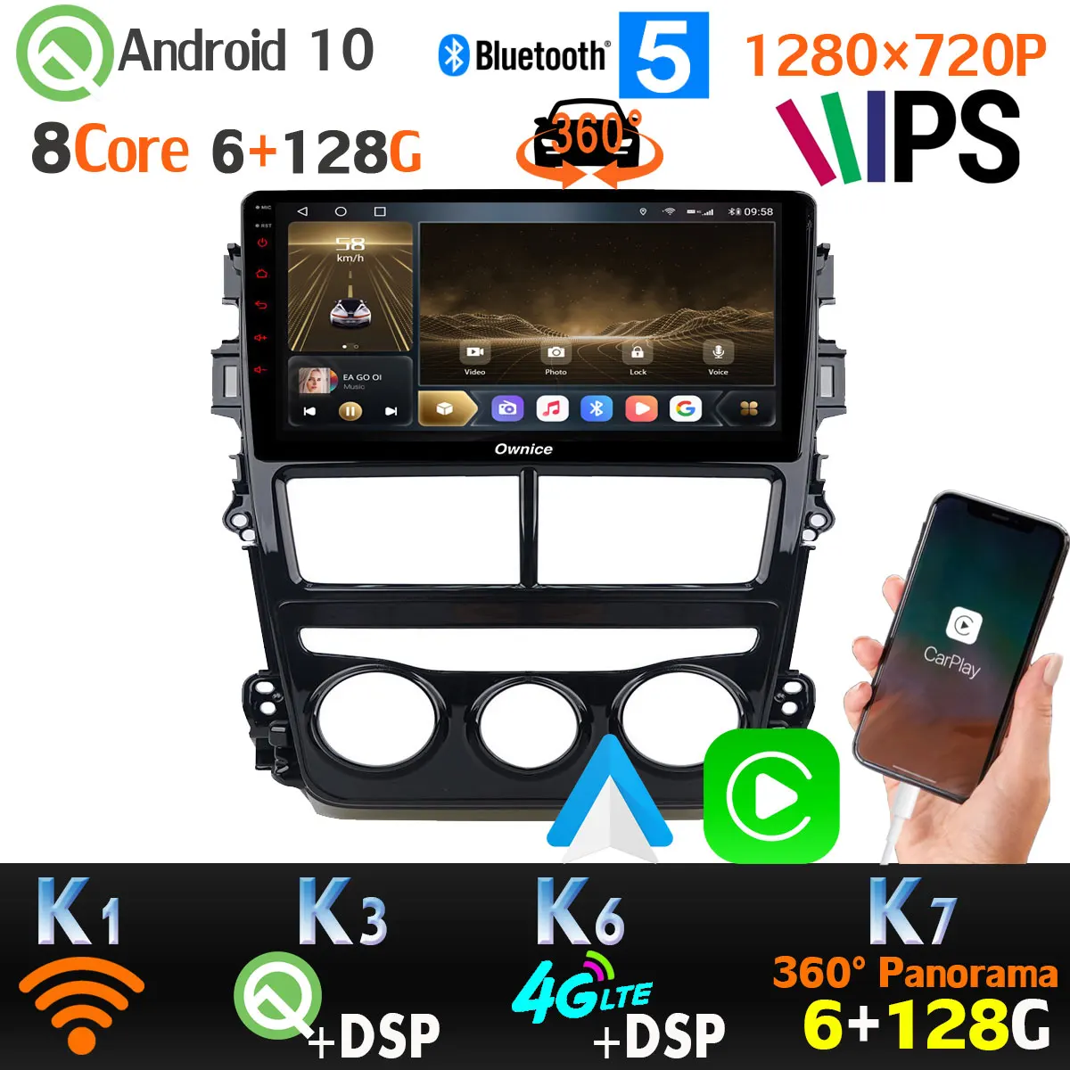360 панорамная камера Android 10 Разделенный экран 6G + 128G DSP CarPlay Автомобильный плеер для