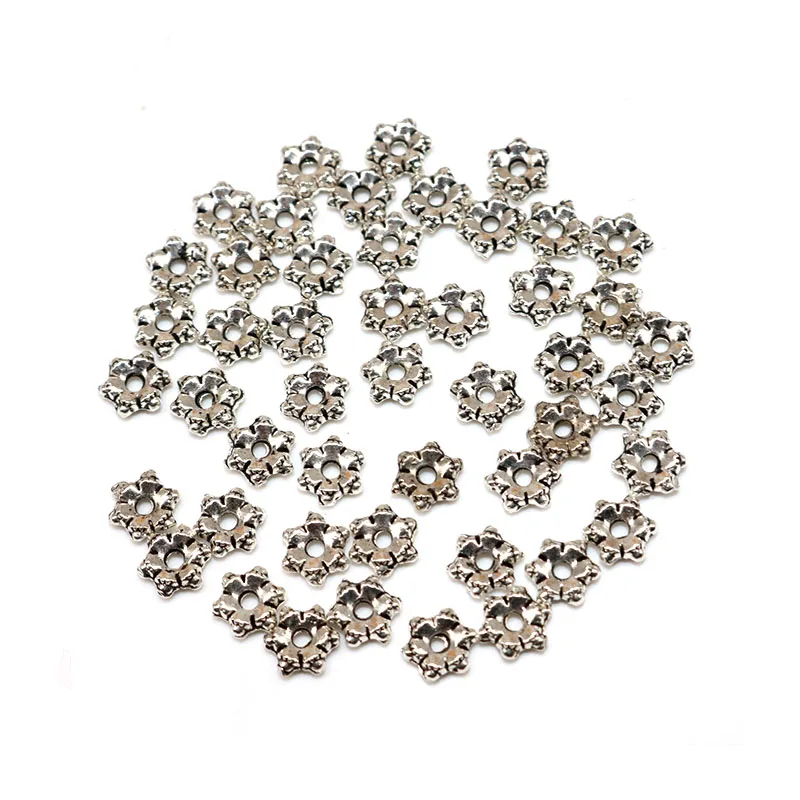 Тибетский посеребренный металлический разделитель для бусин с шестью острыми