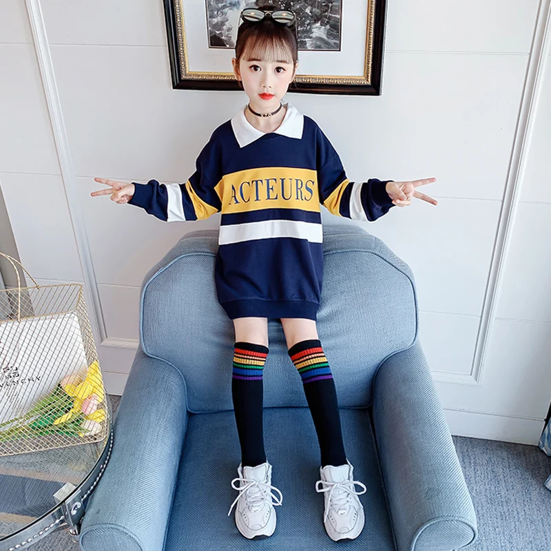 

Футболка с длинным рукавом для девочек, Свитшот в полоску с надписью, Повседневный пуловер, верхняя одежда для девочек-подростков, детская о...