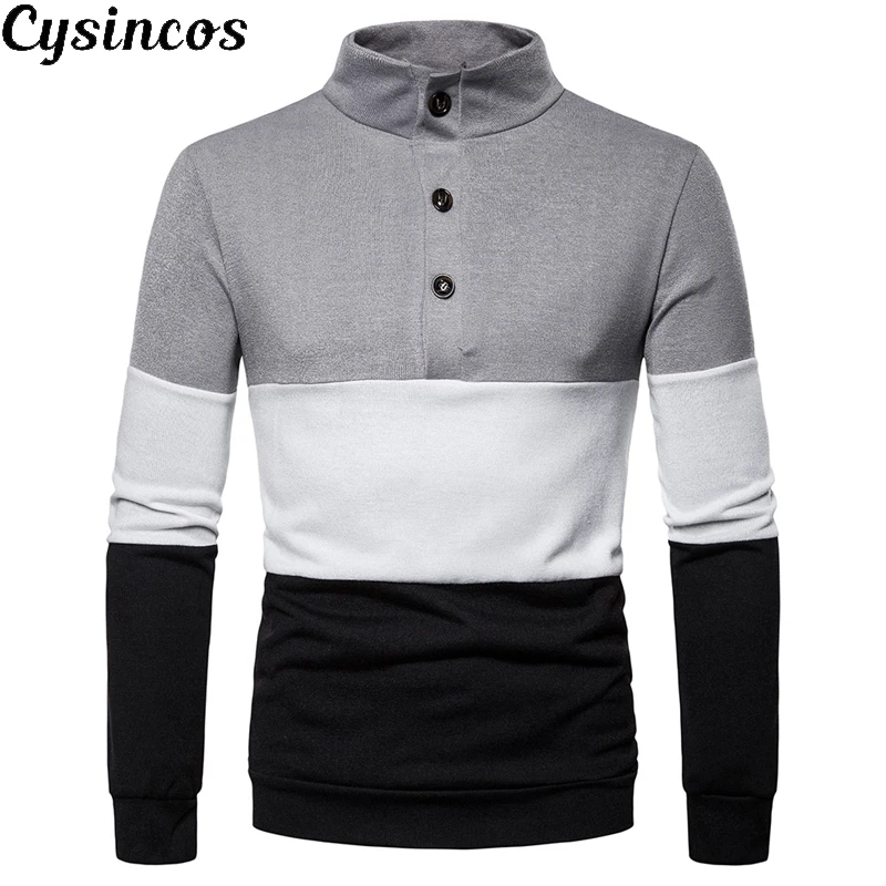 Мужской вязаный свитер CYSINCOS повседневный однотонный пуловер с высоким