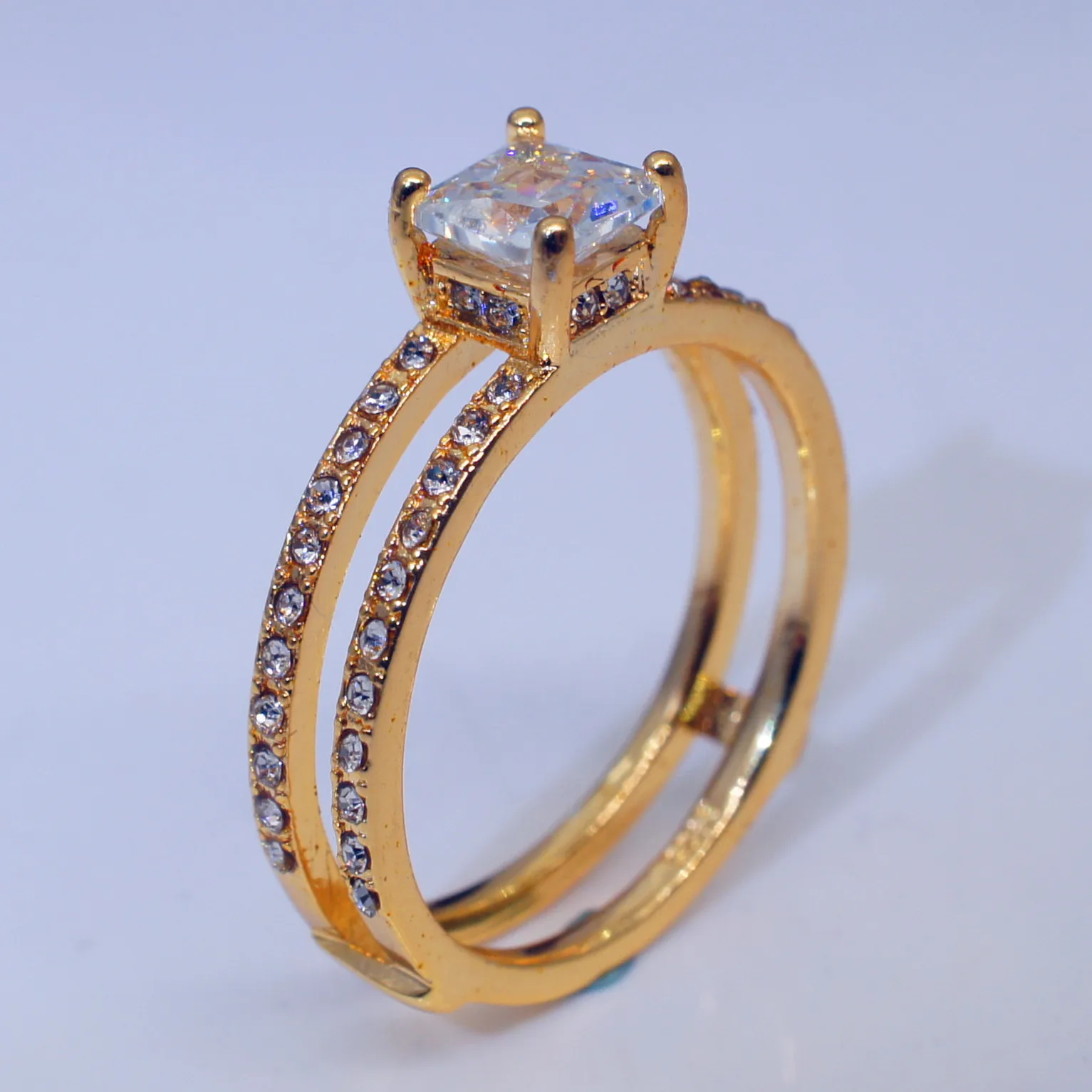 18k золото двухэтажная корона с алмазами кольца белый топаз rincess Anillos Bague Диаманте