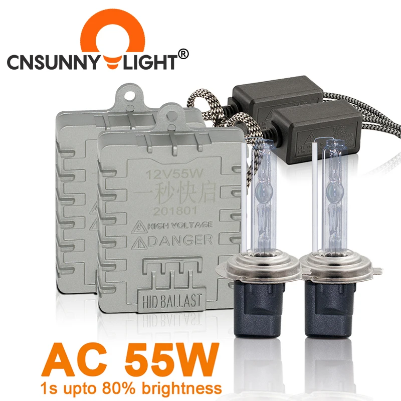 CNSUNNYLIGHT 1 s Быстрый Яркий 55 Вт ксенон HID H7 H4 H11 Супер фары 3000k 4300K 6000K 8000K H1 9005 9006 880 H3