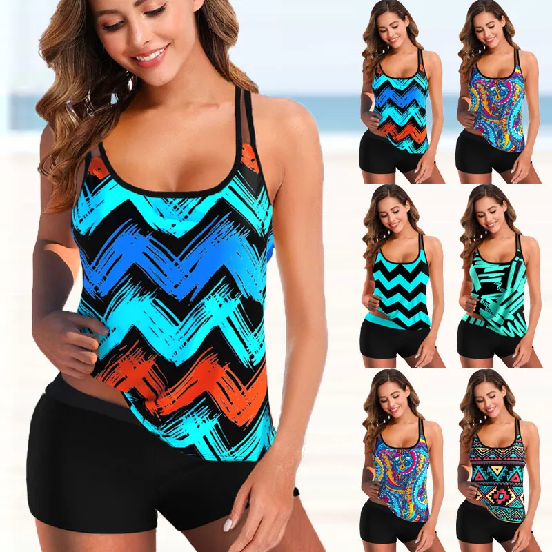 2022 Women Sexy Tankini Set New Female Swimwear Beach Bikini Bathing Suit Beachwear Set BathingSuit Print Plus Size Swimsuit