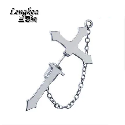 

Personality glossy cross lanyards earrings 925 silver earrings gothic punk ear jewelry Hip-hop boys girls ear accessories gifts