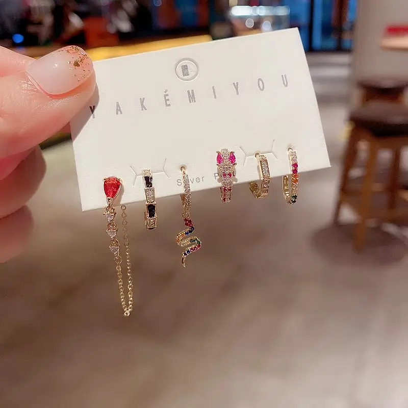 Серьги-подвески в форме змеи разных видов комплект золотистых висячих украшений