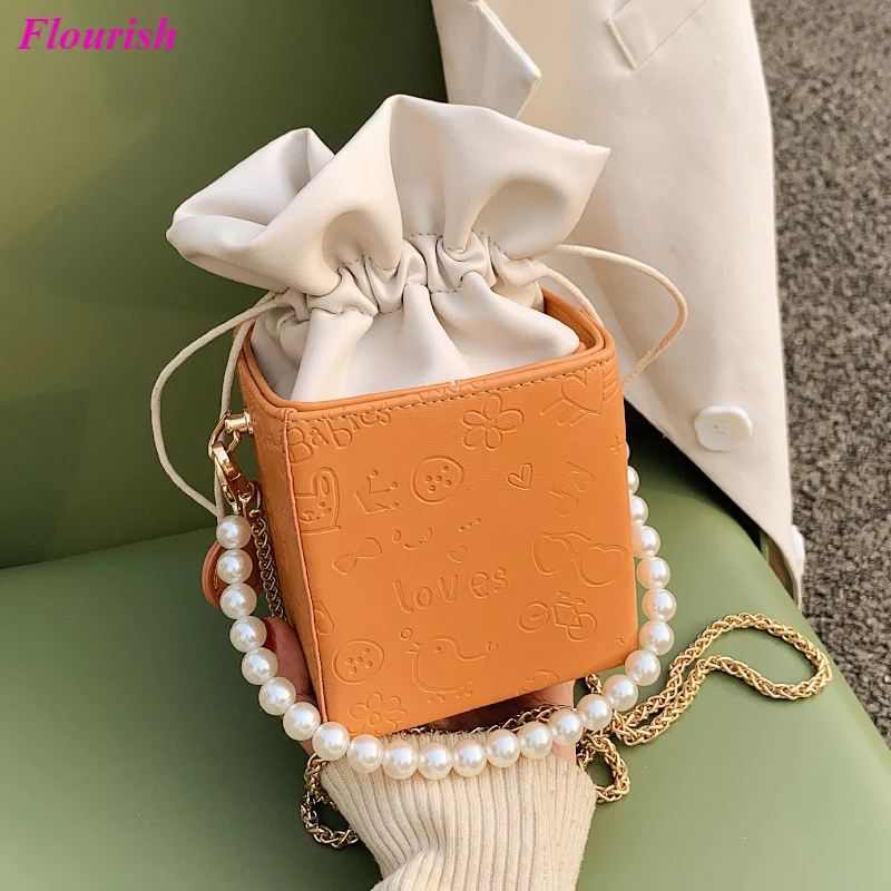 

Модные мини-кошельки и сумки через плечо с жемчужным принтом из мультфильма маленькая коробка с откидной крышкой кожаная сумка на плечо с ц...