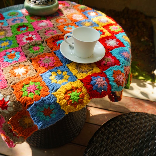 

Handmade afghan crochet blanket granny square Hand hooked Daisy daisy flower cushion for sofa felt pastoral style gift