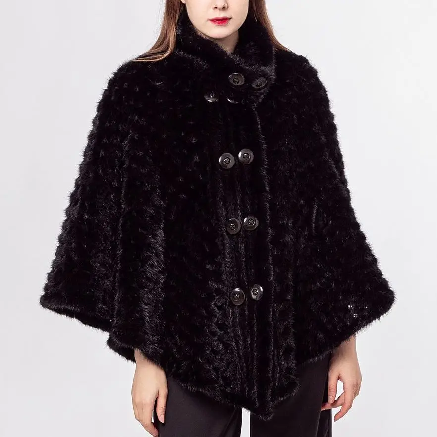 Женское натуральное Вязаное пончо из норкового меха с оборками и кисточками шаль