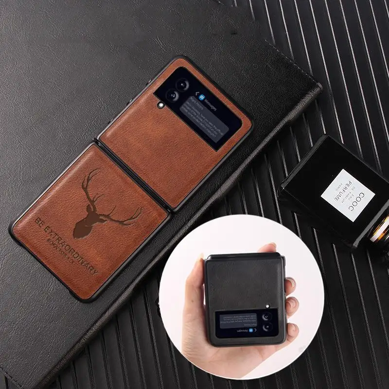

Luxury Retro Leather Phone Case For Samsung Galaxy Z Filp 3 5G Elk Head Pattern Shockproof Back Cover For Galaxy Z Filp3 F711B