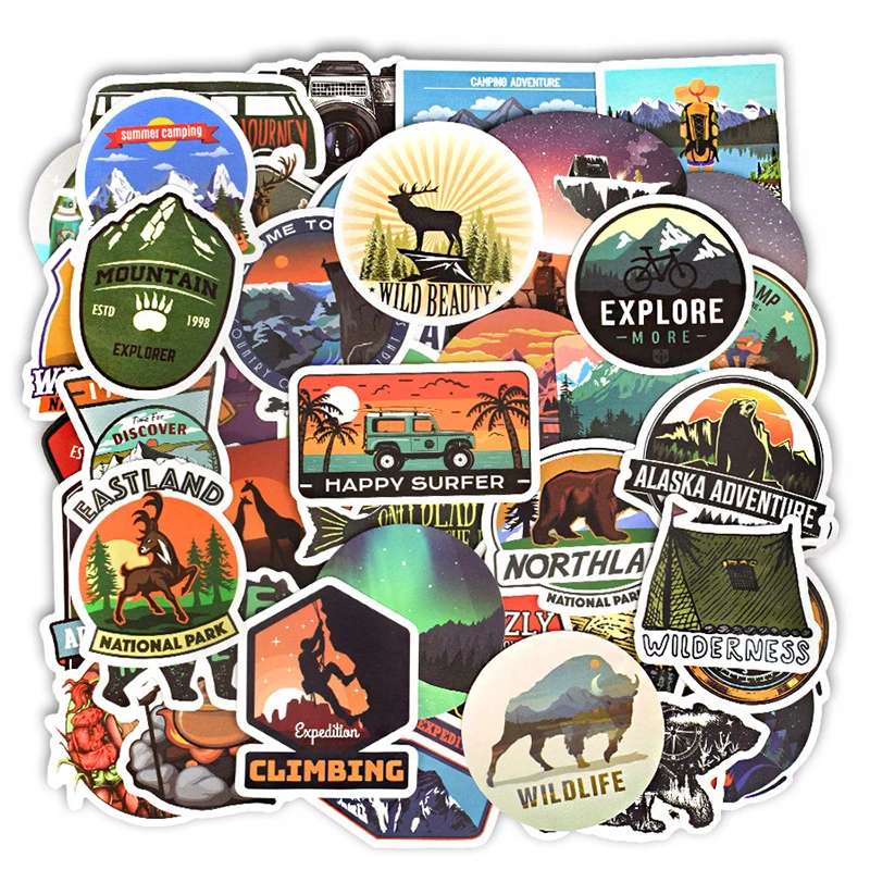 

50 PCS Camping Landscape Stickers Outdoor Adventure Climbing Travel Waterproof Sticker to DIY Suitcase Laptop Bicycle Helmet Car