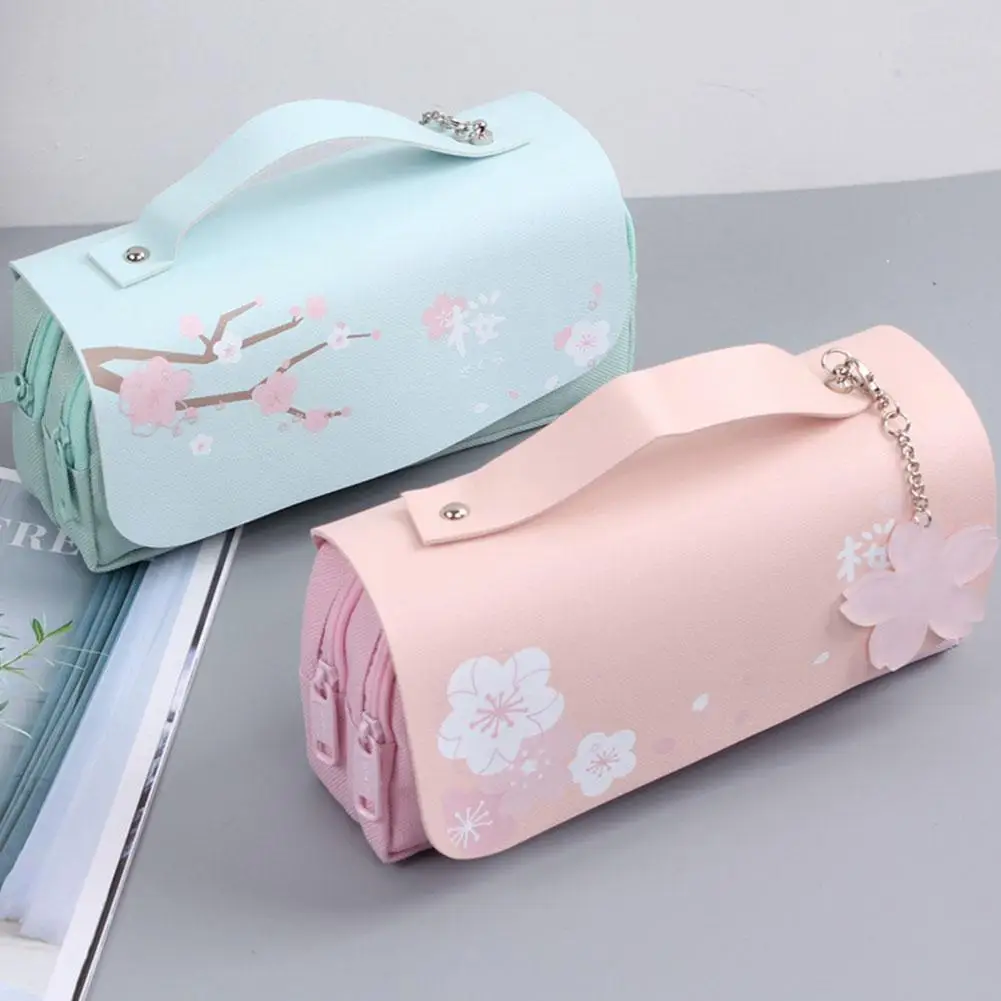 

Pencil Bag PU Leather Pen Case cute Stationery Holder Gift Pencil Flowers Pen Bag Pouch For School Pen Gir O0S6
