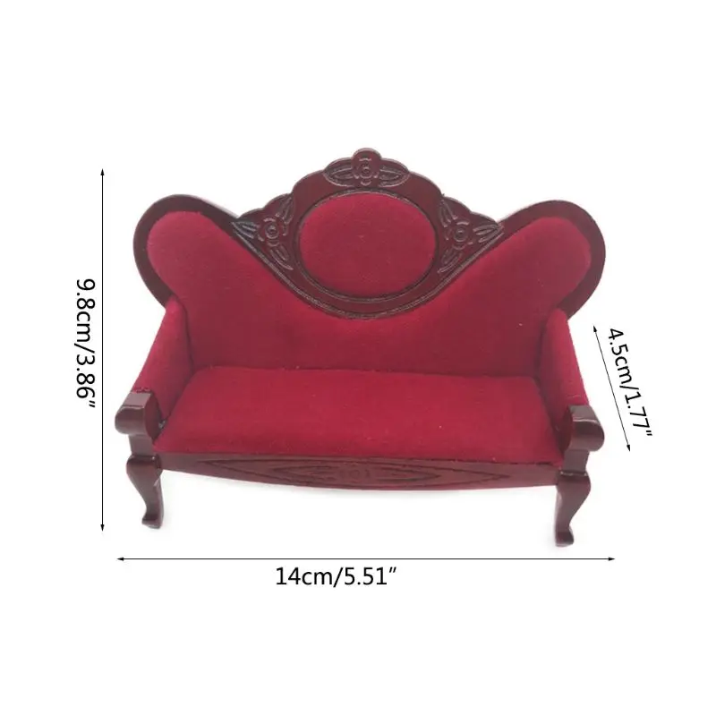 

1:12 Dollhouse 3 Pcs Mini Mahogany Sofa Model Set Miniature Armchair Furniture